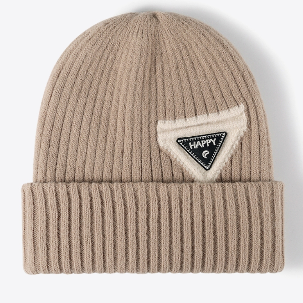 HAPPY Beanie Color Contrast Hat Ribbed Knit Minimalist Warm Toboggan Skull Cap